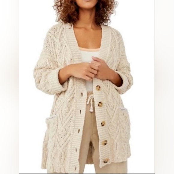 Free People Montana Cream Cardigan Oversized Boho size XS - Picture 2 of 14